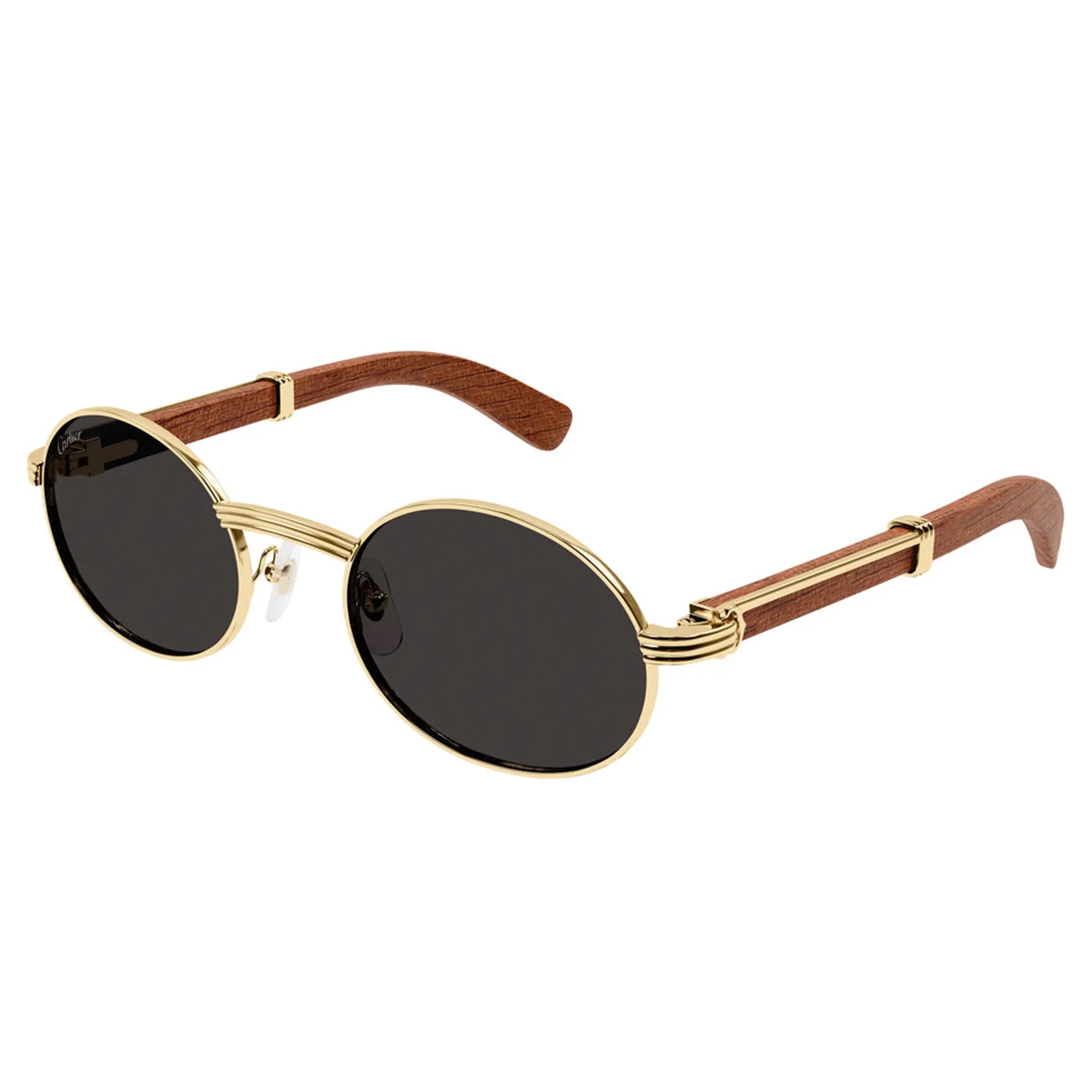 Front View of Cartier Eyewear Decor C De CT0464S-002 Buffalo Horn Gold Brown Sunglasses